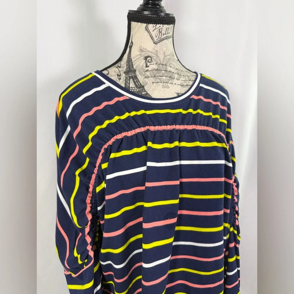 Project RUNWAY Multicolor Striped Blouse| Drawstring Sleeves| Bubble Hem Size M - Picture 2 of 11